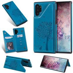 Luxury R61 Tree Cat Magnetic Stand Card Leather Phone Case for Samsung Galaxy Note 10 Pro (6.75 inch) / Note 10+ - Blue