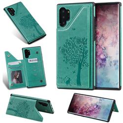 Luxury R61 Tree Cat Magnetic Stand Card Leather Phone Case for Samsung Galaxy Note 10 Pro (6.75 inch) / Note 10+ - Green