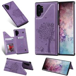 Luxury R61 Tree Cat Magnetic Stand Card Leather Phone Case for Samsung Galaxy Note 10 Pro (6.75 inch) / Note 10+ - Purple
