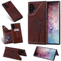 Luxury R61 Tree Cat Magnetic Stand Card Leather Phone Case for Samsung Galaxy Note 10 Pro (6.75 inch) / Note 10+ - Brown
