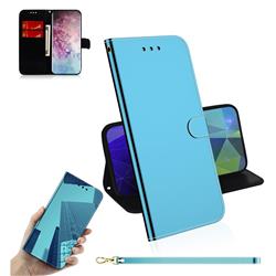 Shining Mirror Like Surface Leather Wallet Case for Samsung Galaxy Note 10 Pro (6.75 inch) / Note 10+ - Blue