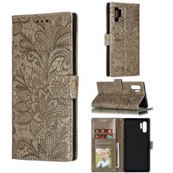 Intricate Embossing Lace Jasmine Flower Leather Wallet Case for Samsung Galaxy Note 10 Pro (6.75 inch) / Note 10+ - Gray