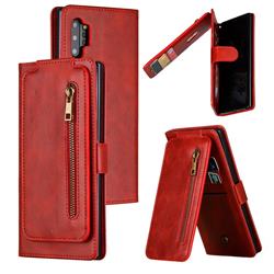 Multifunction 9 Cards Leather Zipper Wallet Phone Case for Samsung Galaxy Note 10 Pro (6.75 inch) / Note 10+ - Red