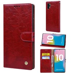 Luxury Retro Oil Wax PU Leather Wallet Phone Case for Samsung Galaxy Note 10 Pro (6.75 inch) / Note 10+ - Brown Red