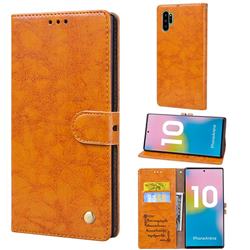 Luxury Retro Oil Wax PU Leather Wallet Phone Case for Samsung Galaxy Note 10 Pro (6.75 inch) / Note 10+ - Orange Yellow