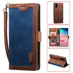 Luxury Retro Stitching Leather Wallet Phone Case for Samsung Galaxy Note 10 Pro (6.75 inch) / Note 10+ - Dark Blue