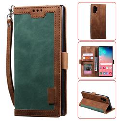 Luxury Retro Stitching Leather Wallet Phone Case for Samsung Galaxy Note 10 Pro (6.75 inch) / Note 10+ - Dark Green