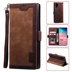 Luxury Retro Stitching Leather Wallet Phone Case for Samsung Galaxy Note 10 Pro (6.75 inch) / Note 10+ - Dark Brown