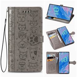 Embossing Dog Paw Kitten and Puppy Leather Wallet Case for Samsung Galaxy Note 10 Pro (6.75 inch) / Note 10+ - Gray
