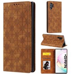 Intricate Embossing Four Leaf Clover Leather Wallet Case for Samsung Galaxy Note 10 Pro (6.75 inch) / Note 10+ - Yellowish Brown