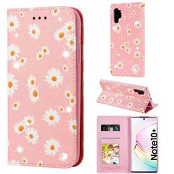Ultra Slim Daisy Sparkle Glitter Powder Magnetic Leather Wallet Case for Samsung Galaxy Note 10 Pro (6.75 inch) / Note 10+ - Pink