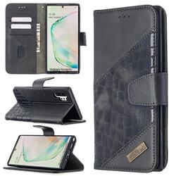 BinfenColor BF04 Color Block Stitching Crocodile Leather Case Cover for Samsung Galaxy Note 10 Pro (6.75 inch) / Note 10+ - Black