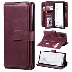 Multi-function Ten Card Slots and Photo Frame PU Leather Wallet Phone Case Cover for Samsung Galaxy Note 10 Pro (6.75 inch) / Note 10+ - Claret