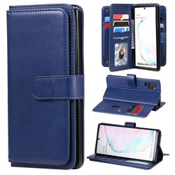 Multi-function Ten Card Slots and Photo Frame PU Leather Wallet Phone Case Cover for Samsung Galaxy Note 10 Pro (6.75 inch) / Note 10+ - Dark Blue
