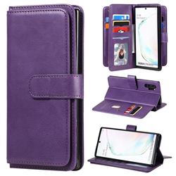 Multi-function Ten Card Slots and Photo Frame PU Leather Wallet Phone Case Cover for Samsung Galaxy Note 10 Pro (6.75 inch) / Note 10+ - Violet