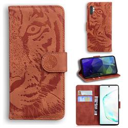 Intricate Embossing Tiger Face Leather Wallet Case for Samsung Galaxy Note 10 Pro (6.75 inch) / Note 10+ - Brown
