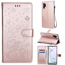 Embossing Bee and Cat Leather Wallet Case for Samsung Galaxy Note 10 Pro (6.75 inch) / Note 10+ - Rose Gold