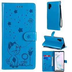 Embossing Bee and Cat Leather Wallet Case for Samsung Galaxy Note 10 Pro (6.75 inch) / Note 10+ - Blue