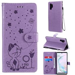 Embossing Bee and Cat Leather Wallet Case for Samsung Galaxy Note 10 Pro (6.75 inch) / Note 10+ - Purple