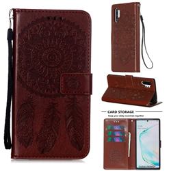 Embossing Dream Catcher Mandala Flower Leather Wallet Case for Samsung Galaxy Note 10 Pro (6.75 inch) / Note 10+ - Brown