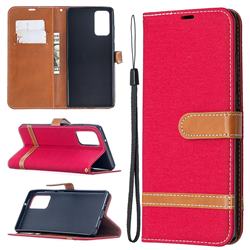 Jeans Cowboy Denim Leather Wallet Case for Samsung Galaxy Note 20 - Red
