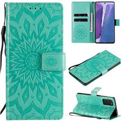 Embossing Sunflower Leather Wallet Case for Samsung Galaxy Note 20 - Green