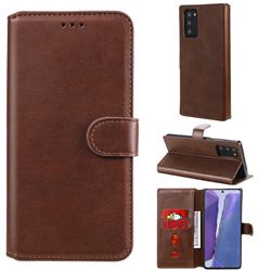 Retro Calf Matte Leather Wallet Phone Case for Samsung Galaxy Note 20 - Brown