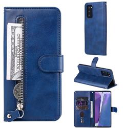 Retro Luxury Zipper Leather Phone Wallet Case for Samsung Galaxy Note 20 - Blue