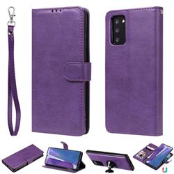 Retro Greek Detachable Magnetic PU Leather Wallet Phone Case for Samsung Galaxy Note 20 - Purple