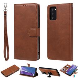 Retro Greek Detachable Magnetic PU Leather Wallet Phone Case for Samsung Galaxy Note 20 - Brown