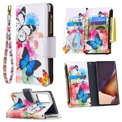 Vivid Flying Butterflies Binfen Color BF03 Retro Zipper Leather Wallet Phone Case for Samsung Galaxy Note 20