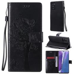 Embossing Butterfly Tree Leather Wallet Case for Samsung Galaxy Note 20 - Black