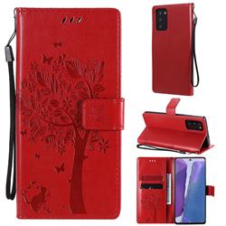 Embossing Butterfly Tree Leather Wallet Case for Samsung Galaxy Note 20 - Red