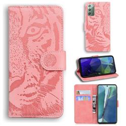 Intricate Embossing Tiger Face Leather Wallet Case for Samsung Galaxy Note 20 - Pink