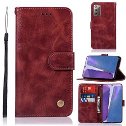 Luxury Retro Leather Wallet Case for Samsung Galaxy Note 20 - Wine Red