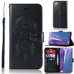 Intricate Embossing Owl Campanula Leather Wallet Case for Samsung Galaxy Note 20 - Black