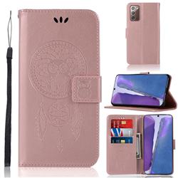 Intricate Embossing Owl Campanula Leather Wallet Case for Samsung Galaxy Note 20 - Rose Gold