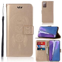 Intricate Embossing Owl Campanula Leather Wallet Case for Samsung Galaxy Note 20 - Champagne