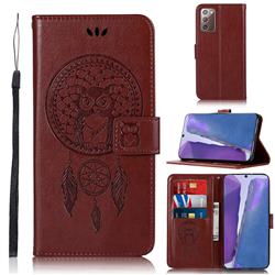 Intricate Embossing Owl Campanula Leather Wallet Case for Samsung Galaxy Note 20 - Brown