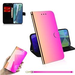 Shining Mirror Like Surface Leather Wallet Case for Samsung Galaxy Note 20 - Rainbow Gradient