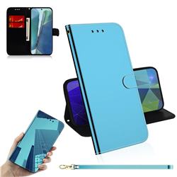 Shining Mirror Like Surface Leather Wallet Case for Samsung Galaxy Note 20 - Blue