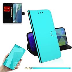 Shining Mirror Like Surface Leather Wallet Case for Samsung Galaxy Note 20 - Mint Green
