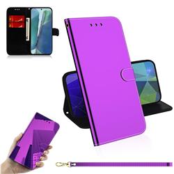 Shining Mirror Like Surface Leather Wallet Case for Samsung Galaxy Note 20 - Purple