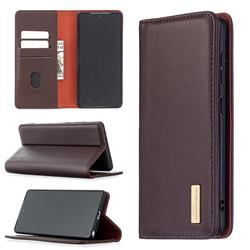 Binfen Color BF06 Luxury Classic Genuine Leather Detachable Magnet Holster Cover for Samsung Galaxy Note 20 - Dark Brown