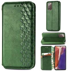 Ultra Slim Fashion Business Card Magnetic Automatic Suction Leather Flip Cover for Samsung Galaxy Note 20 - Green