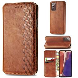 Ultra Slim Fashion Business Card Magnetic Automatic Suction Leather Flip Cover for Samsung Galaxy Note 20 - Brown