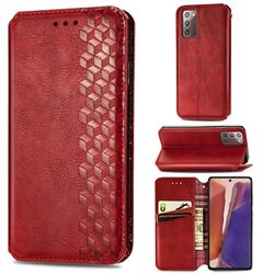 Ultra Slim Fashion Business Card Magnetic Automatic Suction Leather Flip Cover for Samsung Galaxy Note 20 - Red