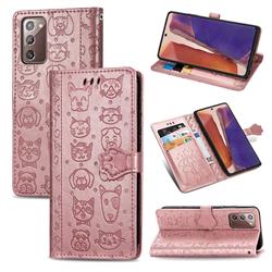 Embossing Dog Paw Kitten and Puppy Leather Wallet Case for Samsung Galaxy Note 20 - Rose Gold