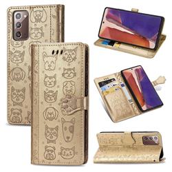 Embossing Dog Paw Kitten and Puppy Leather Wallet Case for Samsung Galaxy Note 20 - Champagne Gold