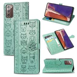 Embossing Dog Paw Kitten and Puppy Leather Wallet Case for Samsung Galaxy Note 20 - Green